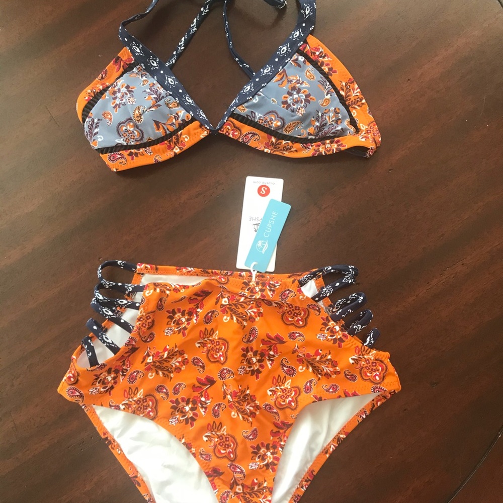 High-waist floral and paisley print bikini